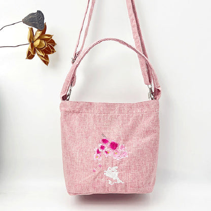 Mythstone Embroidery Wisteria Plum Lotus Cherry Blossom Cotton Linen Canvas Tote Crossbody Bag Shoulder Bag Handbag