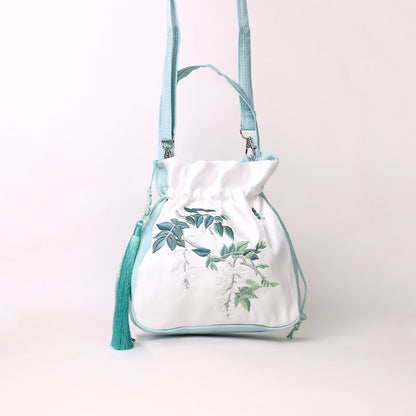 Mythstone Embroidered Flowers Wisteria Lily Cotton Linen Tote Crossbody Bag Shoulder Bag Handbag