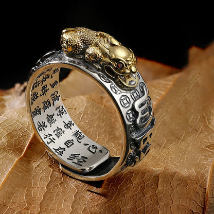 Mythstone Tibetan 990 Sterling Silver Om Mani Padme Hum PiXiu Dorje Vajra Heart Sutra Engraved Wealth Ring