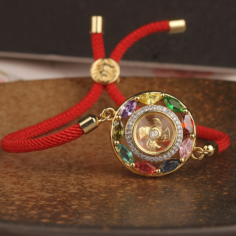 MythStone Colorful Zircon Copper Wealth Luck Rotation Bracelet Necklace Pendant