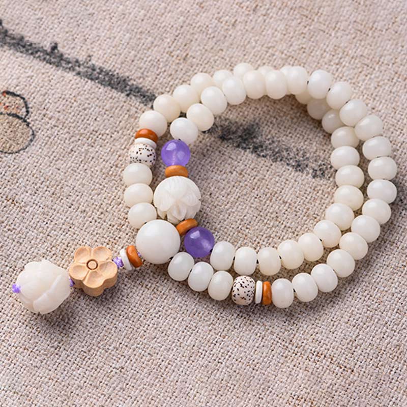 Mythstone Tibetan White Jade Bodhi Lotus Blessing Bracelet