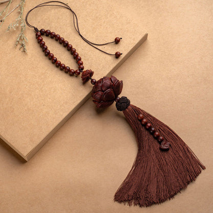 Mythstone Tibetan Small Leaf Red Sandalwood Lotus Luck Protection Tassel Decoration