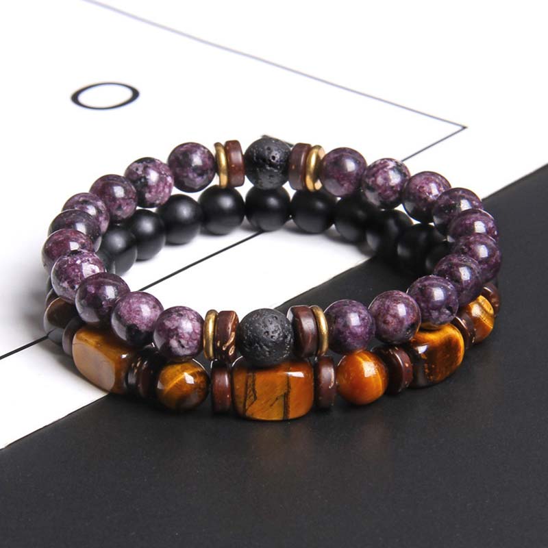 Mythstone 2PCS Healing Crystal Emperor Stone Tiger Eye Bead Bracelet