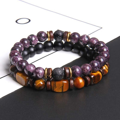 Mythstone 2PCS Healing Crystal Emperor Stone Tiger Eye Bead Bracelet