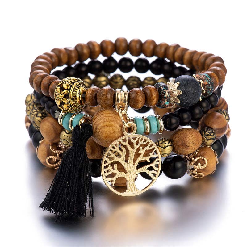 Mythstone Wenge Wood Layered Tree Tassel Healing Bracelet