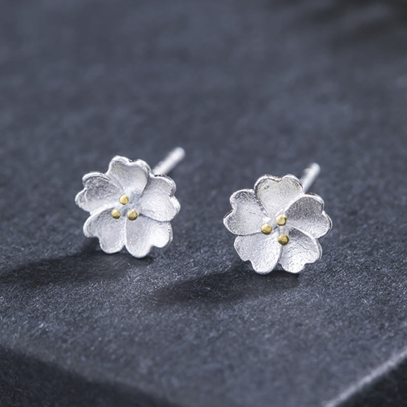 Mythstone 925 Sterling Silver Cherry Blossoms Floral Calm Stud Earrings