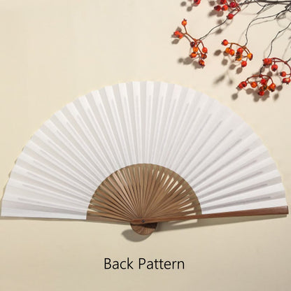 Mythstone Pine Tree Garden Peony Handheld Paper Bamboo Folding Fan 26cm