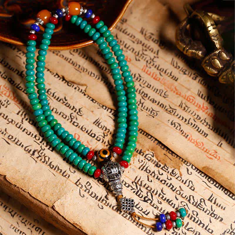 Mythstone 108 Mala Beads Tibetan Turquoise Dzi Bead Protection Bracelet