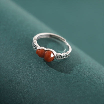 Mythstone 925 Sterling Silver Red Agate Gourd Copper Coin Self-acceptance Ring