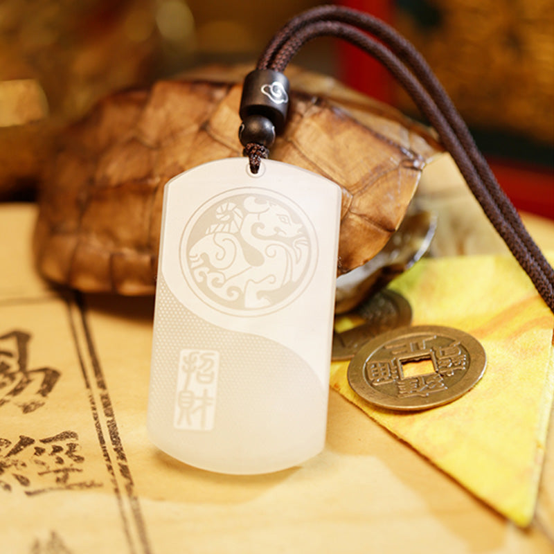 Mythstone White Jade PiXiu Yin Yang Luck Protection Necklace Pendant