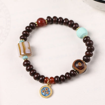 Mythstone Natural Tibet Purple Bodhi Seed Dzi Bead God of Wealth Wisdom Bracelet