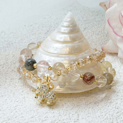 MythStone Rose Quartz Elephant Healing Energy Charm Bracelet