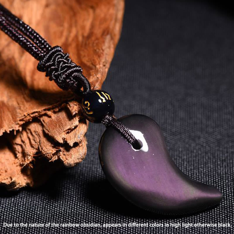 Mythstone Rainbow Obsidian Yin Yang Strength Pendant Necklace