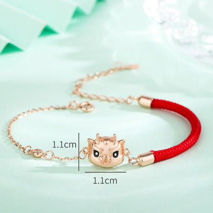 Mythstone 925 Sterling Silver Year of the Dragon Luck Cute Dragon Red String Chain Protection Bracelet