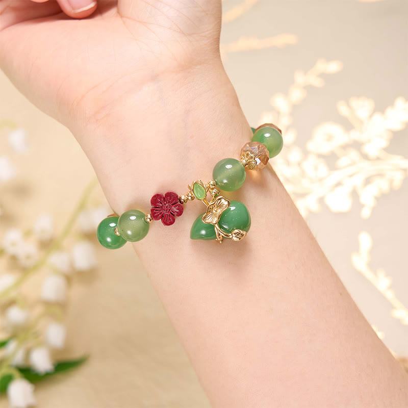 Mythstone Natural Red Agate Green Agate Gourd Cinnabar Flower Beads Confidence Bracelet