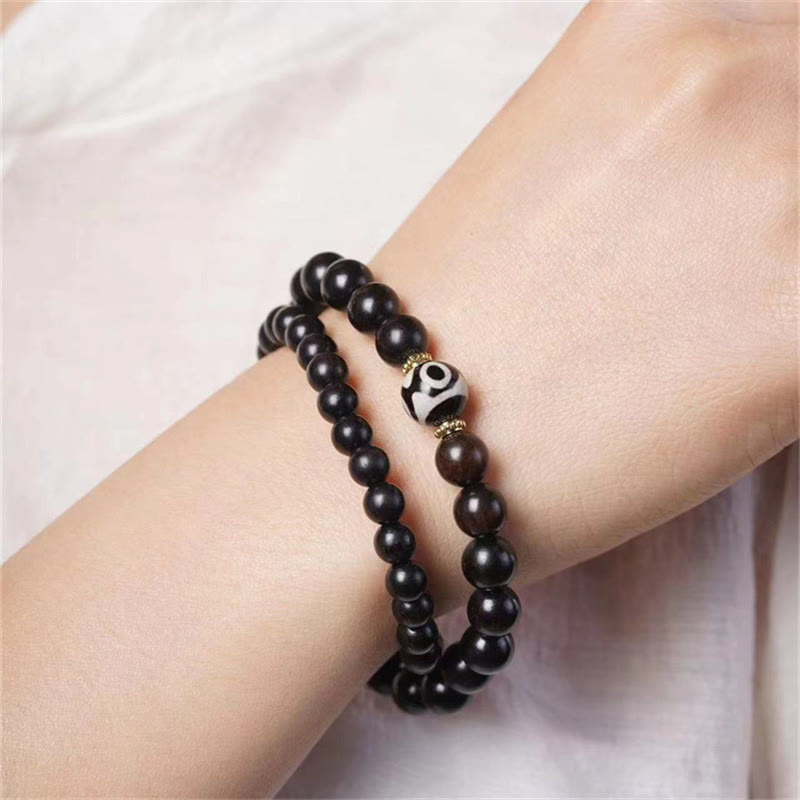 Mythstone Tibet Ebony Wood Dzi Bead Balance Double Wrap Bracelet