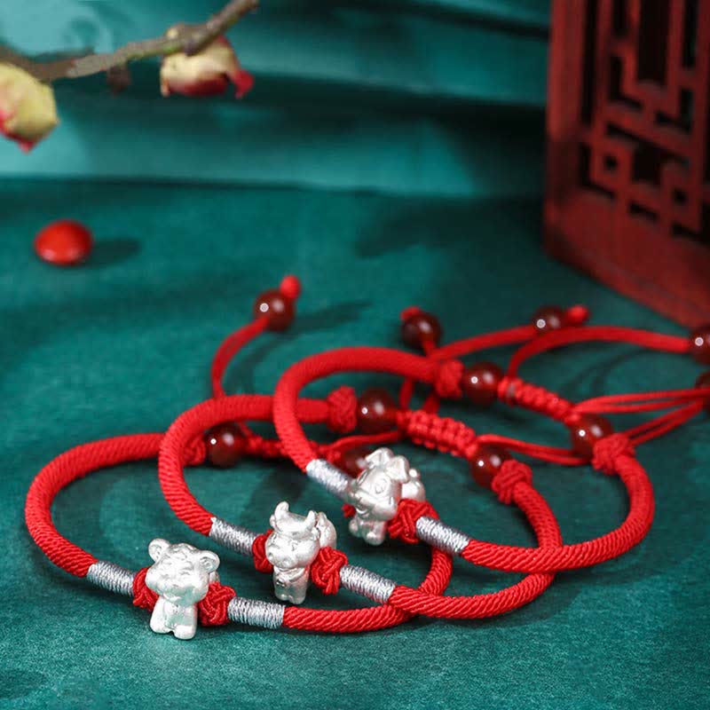 Mythstone 999 Sterling Silver Chinese Zodiac Luck Strength Red String Bracelet