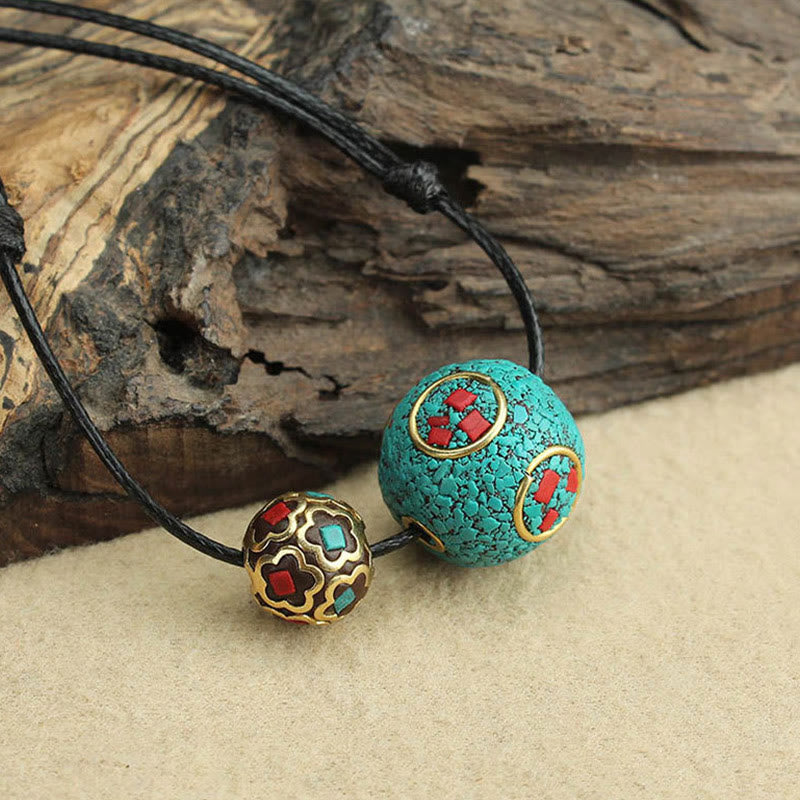 Mythstone Tibetan Turquoise Double Bead Protection Strength Necklace Pendant