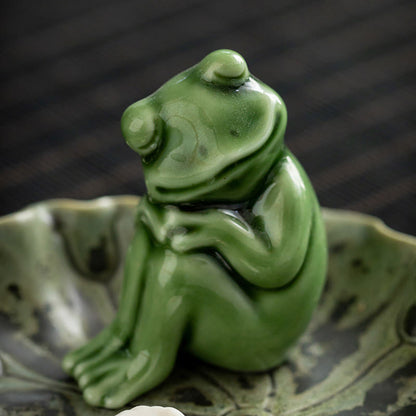 Mythstone Leaf Meditation Frog Pattern Healing Ceramic Incense Burner Decoration