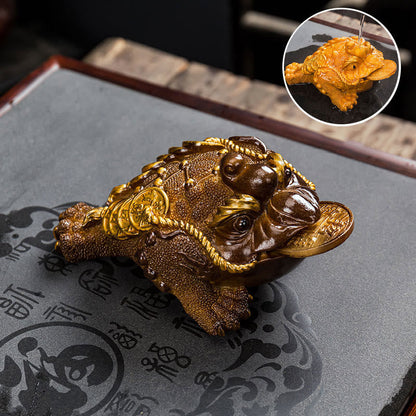 Mythstone Color Changing FengShui Wealth Lucky Frog Copper Coin Tea Pet Resin Figurine Decoration