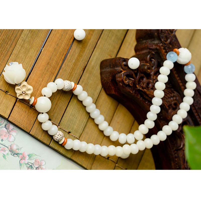 Mythstone Tibetan White Jade Bodhi Lotus Blessing Bracelet