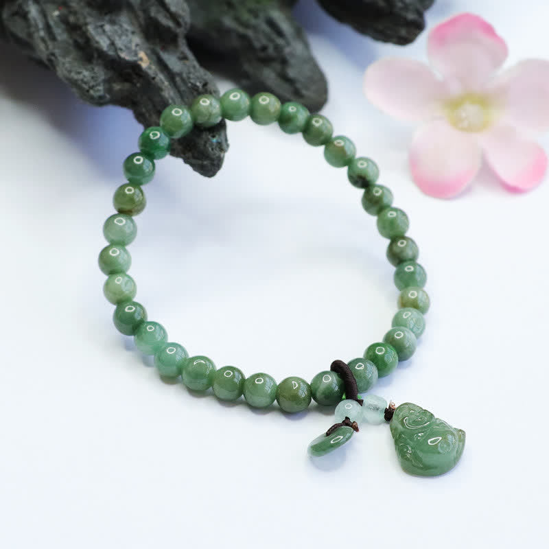 MythStone Laughing Buddha Cyan Jade Healing Bracelet