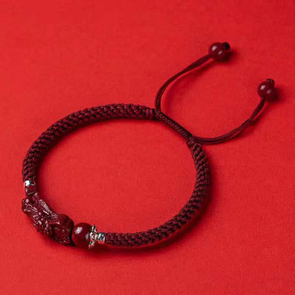 Mythstone Handcrafted PiXiu Cinnabar Wealth Luck Braided Bracelet