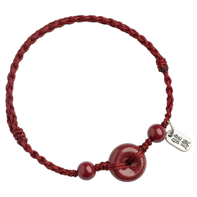 MythStone Handmade Cinnabar Peace Buckle Safe and Healthy Charm Blessing String Bracelet Anklet