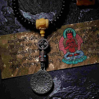 Pulsera de la buena suerte con vajra Bagua de semilla de Bodhi morada y 108 cuentas de Mala del Tíbet Mythstone 