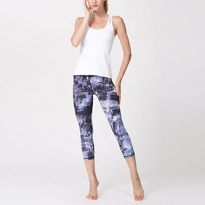 Mythstone Cherry Blossoms Sakura Lines Print Sports Yoga Cropped Leggings Women's Yoga Capri Pants