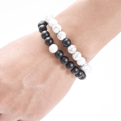 Mythstone 2pcs Natural Frosted Stone White Turquoise Bead Couple Bracelet