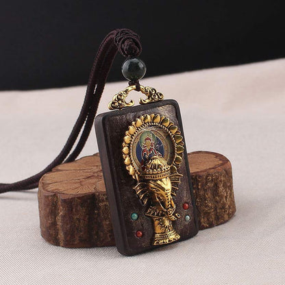 Mythstone Ebony Wood Elephant God of Fortune Buddha Blessing Necklace String Pendant