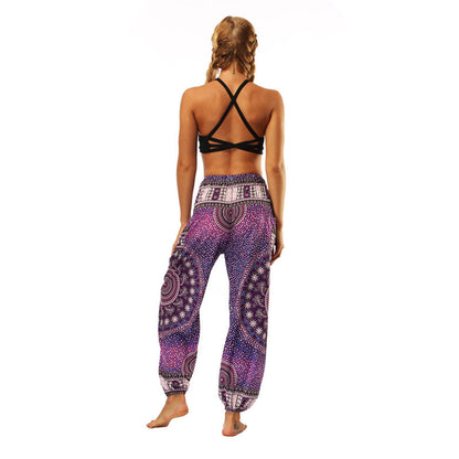 Mythstone Hippie Pants Baggy Boho High Waist Lounge Trousers with Pockets Women's Yoga Pants