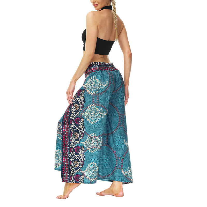 Mythstone Boho Flower Vine Split Thigh Wide Leg Pants Sports Fitness Dance Women's Yoga Pants