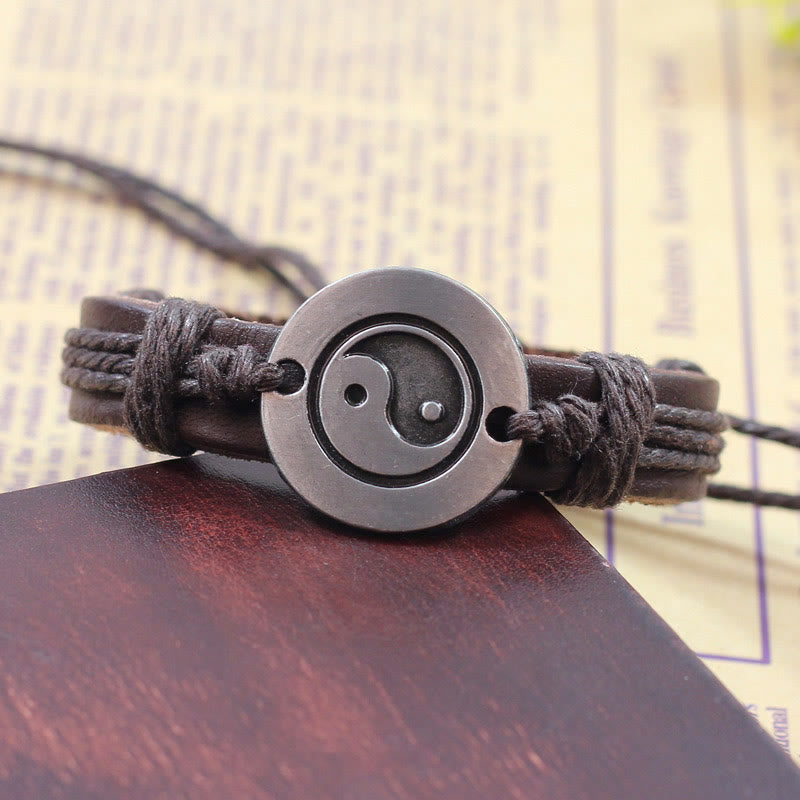 Mythstone Retro Yin Yang Leather Harmony String Bracelet