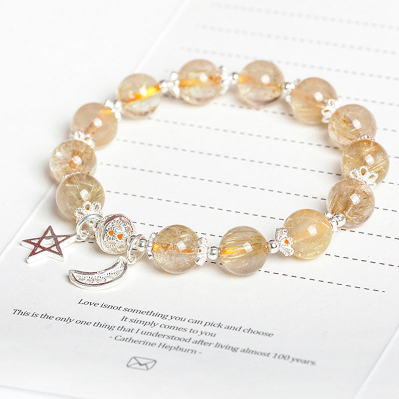 Mythstone 925 Sterling Silver Natural Citrine Happiness Moon Star Charm Bracelet