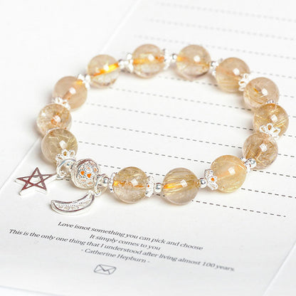 Mythstone 925 Sterling Silver Natural Citrine Happiness Moon Star Charm Bracelet