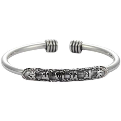 Mythstone Om Mani Padme Hum Engraved Peace Cuff Bracelet Bangle