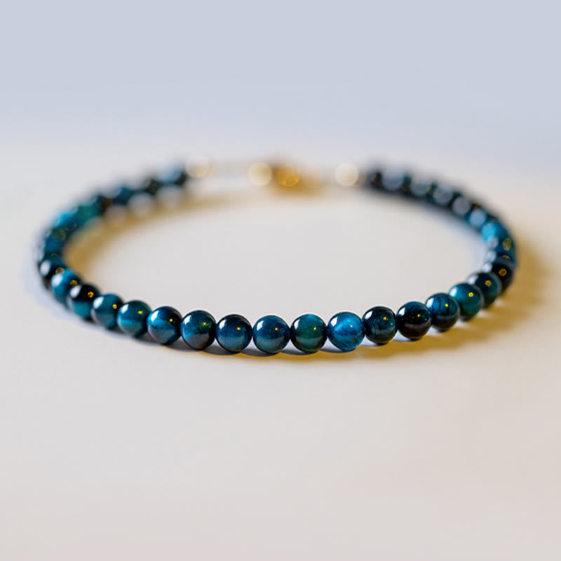 Mythstone Natural Blue Tiger Eye Stone Protection Chain Bracelet