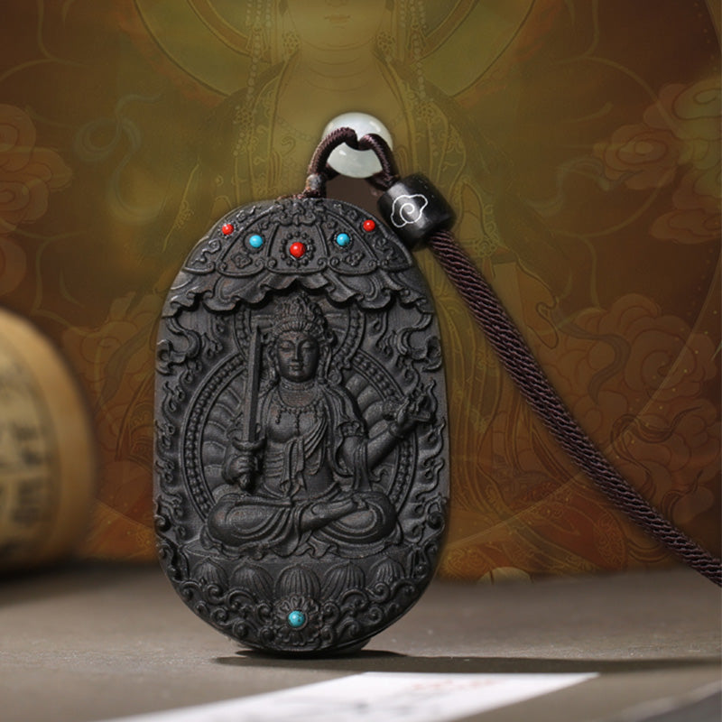 Mythstone Chinese Zodiac Natal Buddha Agarwood Om Mani Padme Hum Lotus Peace Necklace Pendant