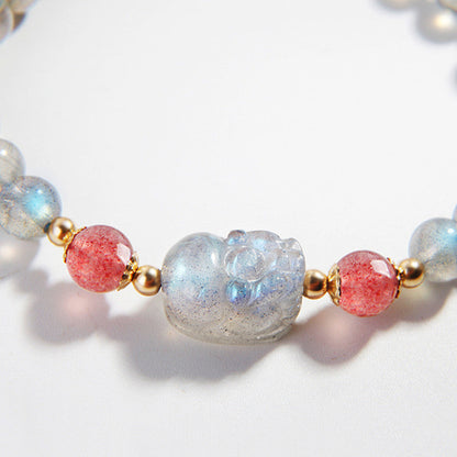 Mythstone Moonstone Strawberry Quartz PiXiu Healing Bracelet