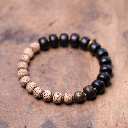 Mythstone Tibetan Bodhi Seed Black Obsidian Ebony Wood Copper Peace Bracelet