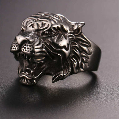 Mythstone Men's Animal Tiger Head Titanium Steel Balance Calm Punk Rock Biker Ring