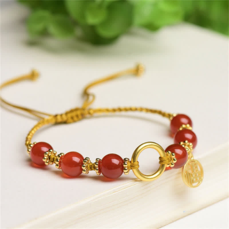 Mythstone Red Agate Happiness Charm String Bracelet