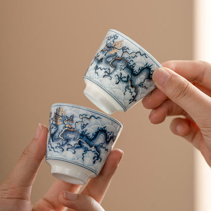 Mythstone Small Blue And White Dragon Pattern Ceramic Teacup Kung Fu Tea Cups 45ml