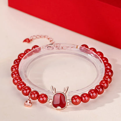 Mythstone 925 Sterling Silver Year Of The Dragon Natural Red Agate Attract Fortune Dragon Luck Chain Bracelet