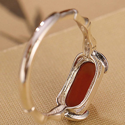 Conjunto de joyería con anillo y pulsera de plata de ley 925 con diseño de bambú y ágata roja de Mythstone 