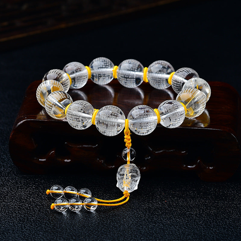 Mythstone Tibet White Crystal Half Demon Half Buddha Heart Sutra Lotus Healing Bracelet