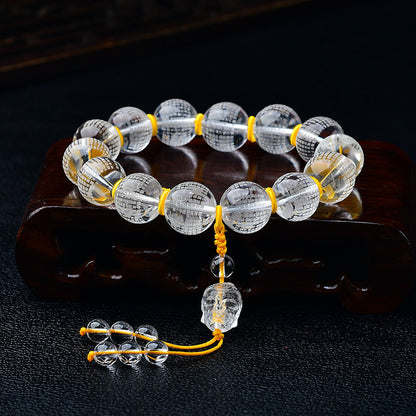 Mythstone Tibet White Crystal Half Demon Half Buddha Heart Sutra Lotus Healing Bracelet