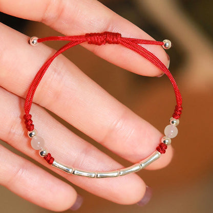 Mythstone 925 Sterling Silver Bamboo White Agate Red Agate Bead Protection String Braided Bracelet